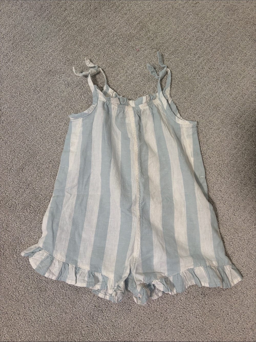 Girls' Light Blue & White Striped Ruffle Romper